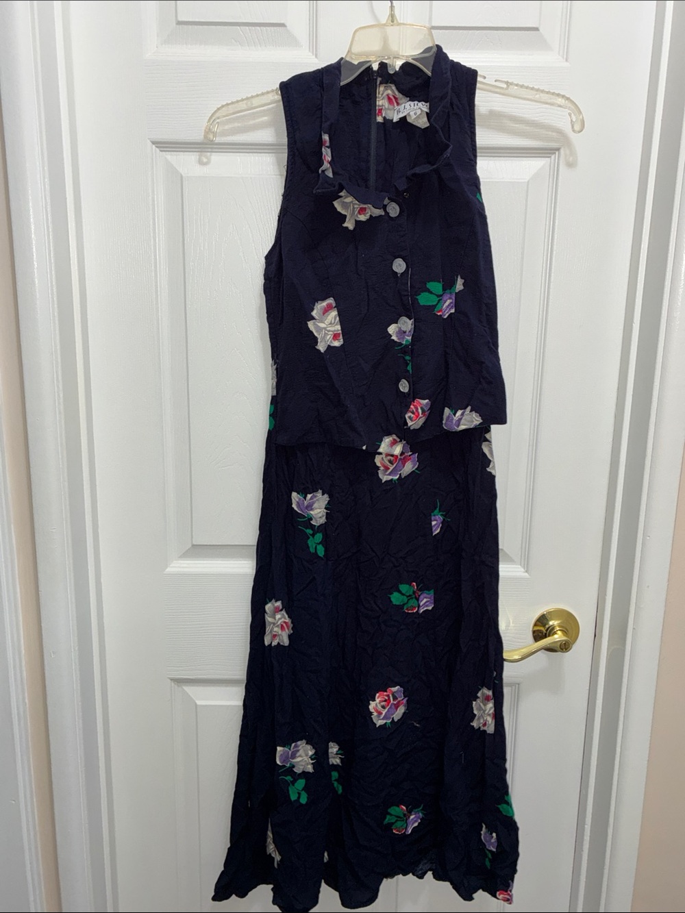 Vintage R.J STEVENS Floral Navy Sleeveless Button-Front Maxi Dress 6